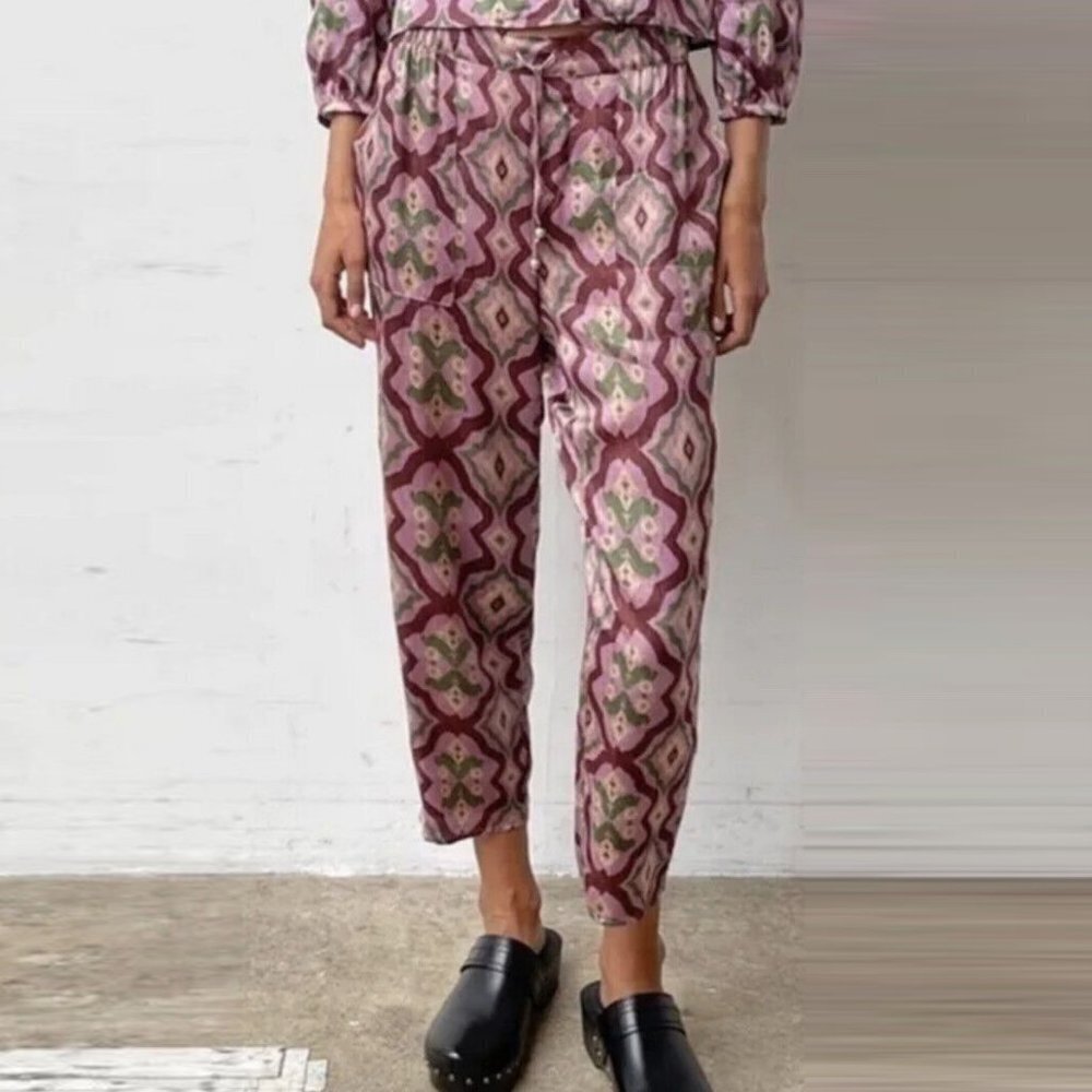 New Zara Satin Viscose Elastic Waist Drawstring Pants Size M